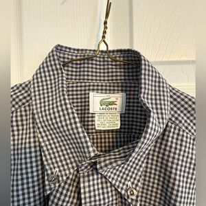 Lacoste Men's Navy and White Gingham Shirt